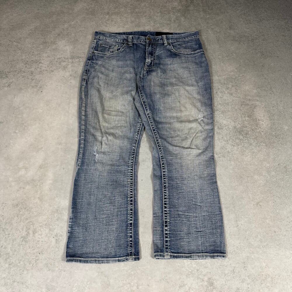 2000's Axel Brand Bootcut Jeans Distressed Denim Light Blue Mens - Size: 36x30